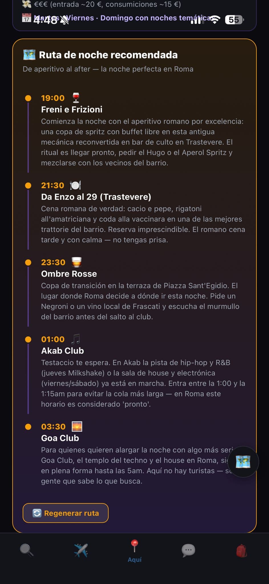 Ruta de noche local